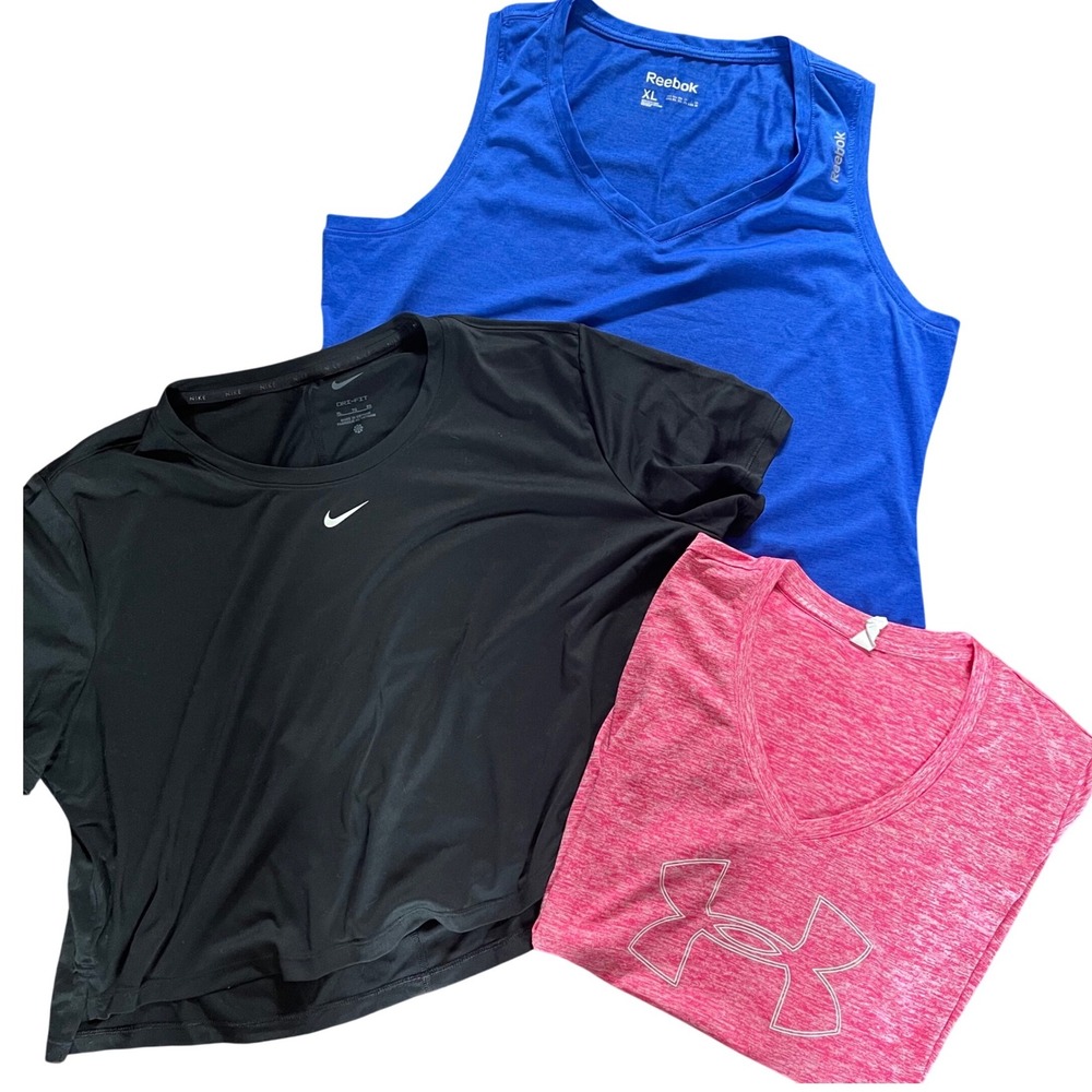 Nike Reebok‎ Under Armour Activewear 3pc Bundle Women XL Multi Color Sporty Tops